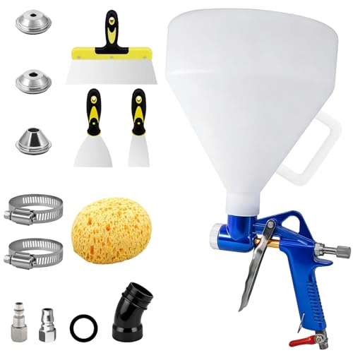 Image of Drywall Texture Spray Gun with 1.5 Gallon Hopper & 3 Nozzles (4.0mm /6.0mm /8.0mm), Air Texture Gun for Walls,Ceiling,Stucco Mud,Knockdow,Orange Peel Include Elbow Hose,Texture Sponge,Putty Knife (Blue)