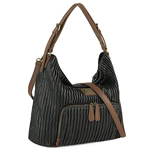 Lois - Bolso de Mujer Grande Tipo Hobo al Hombro. asa Larga y Bandolera. para Diario Compras o Viaje. Funcional diseño Casual y de Marca. y 308144, Color Negro