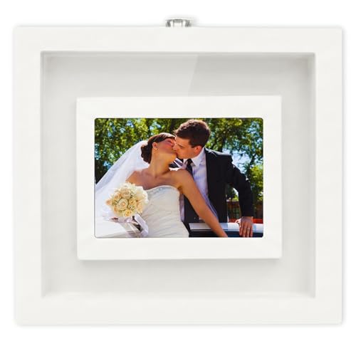 NIRALIS Ritual arena boda marco ceremonia blanco con foto 10x15 cm, tapa magnética y caja profunda de recuerdo nupcial para bodas, versión simple sin arenas - 24x26x5 cm