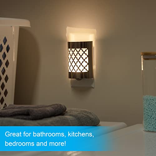 Image of GE CoverLite LED Night Light, Decorative, Plug-in, Smart Dusk-to-Dawn Sensor, Home Decor, Ideal for Bedroom, Bathroom, Kitchen, Hallway, 1 Pack, 29847, Brushed Nickel | Moroccan