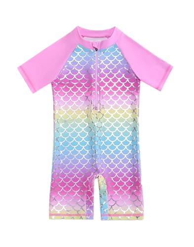 Girls One Piece Swimsuit Short Sleeve Rash Guard Swimwear Summer UV 50+ Zipper Bathing Suits 4T-12Y