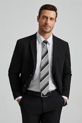 Image of HISDERN Mens Dress Shirt with Tie Pocket Square Set Classic Button Down Shirt Matching Tie Long Sleeve Shirts