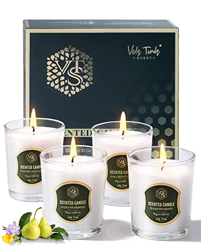 Veda Tinda Scent Beeswax Scented Candles, Glass Jar Candles Gift Set For Men Women, 4-Pack 2.6Oz Candles For Home Scented, Up To 80 Hours Burn, Ebony, Freesia, Orange Blossom, Water Lily Candles Set #TOP27