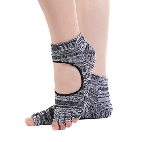 Fansi 1 Pair Fashion Cotton Socks Creative Open Back Five-finger Yoga Socks Non-slip Rubber Socks For Women (Grey)