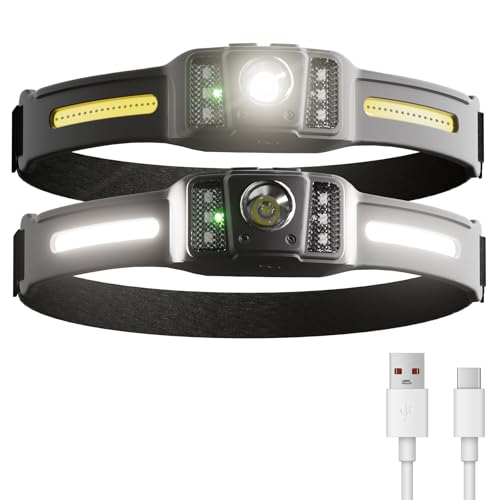 LUTW ヘッドライト 充電式 led ヘッドランプ センサー付き COB XPG光源 軽量 270°広角照明 5つ点灯モード 赤色ライト 350lm 高輝度 11時間連続使用 ワイドライト スポットライト 防水 防塵 登山 釣り バイク キャンプ 作業 停電用 防災用 アウトドア 2本入