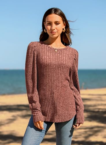 Image of MIHOLL Women's Puff Long Sleeve Shirts Casual Knit Blouses Crew Neck Elegant Tunic Tops