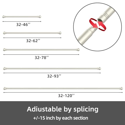 Image of GXOACKJ Curtain Rods for windows 66-120 inch, 5 /8 inch Decorative Nickel Splicing Heavy Duty Metal Curtain Rod set with Brackets