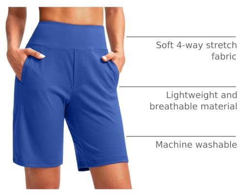 Image of SANTINY Women's 9 inch High Waisted Bermuda Shorts with 4 Pockets Knee Length Long Shorts for Women Workout Athletic Casual