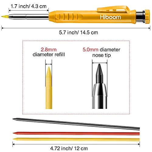 Hiboom 3 Pack Solid Carpenter Pencil With 21 Refill, Long Nosed Deep Hole Mechanical Pencil Marker With Built In Sharpener For Carpenter Fathers Day Gift (Yellow, Red, Black Cover) #TOP2