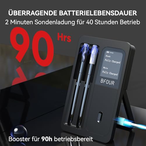 BFOUR Fleischthermometer Kabelloses mit 2 Sonden,Bluetooth Grillthermometer mit Smart Base, LCD-Display, APP-Steuerung, Bratenthermometer digital für Ofen, Grill,Räucherofen,Upgrade Ver.