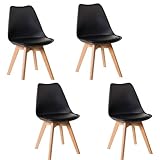 Gambe in legno di faggio Set di Sedie da cucina o sala da pranzo nel colore nero in legno con cuscino design nordico con gambe in faggio e imbottitura (Nero, 4 pezzi)