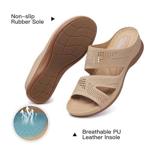 Image of SHIBEVER Wedge Sandals for Women Dressy: Comfortable Summer Casual Walking Sandals - Slip On Open Toe Low Wedge Shoes Size 5-11