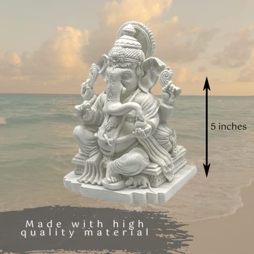 Bellaa 23613 White Ganesh Beautiful Statues Ganapati Hindu Buddha Good Luck God Home Decoration Altar Idol Figurine Meditation Sculpture 5 Inch #TOP5