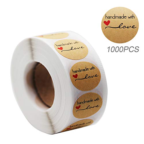 1000pcs 1'' Handmade with Love Stickers, Yoget Thank You Sticker Kraft Paper Sticker