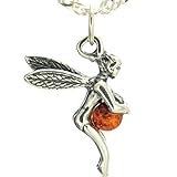 Länge Anhänger:2,3 cm Fee Elfe Engel Bernstein Anhänger aus 925 Silber #604