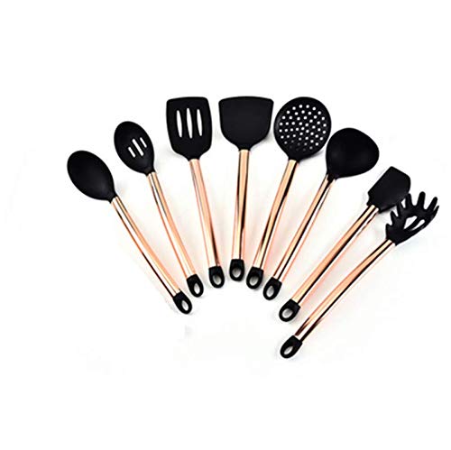 Kit d'ustensiles de cuisine en silicone anti-adhésif avec poignée en cuivre 8-piece set without storage bucket cuivré