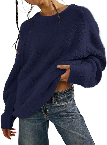 Image of Beaully Women's Oversized Crewneck Sweaters | Oversized style, Tunic sweater, Fuzzy knit, Soft knit, Loose fit, Drop shoulder