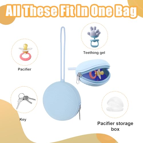 Image of 2 Pack Pacifier Holder Case, BPA-Free Silicone Portable Pacifier Case Holder Pouch for Baby Boys & Girls, Travel Storage Container for Newborn, Diaper & Strollers(Light Grey /Blue)