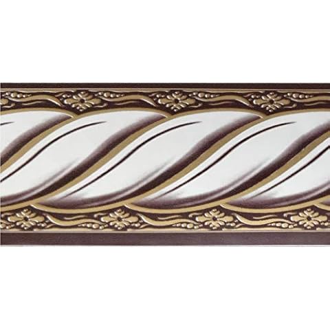 Dundee Deco BD5015 Peel and Stick Faux Victorian White Gold Mauve Rope Abstract Wallpaper Border Retro Design, Roll 33 ft. x 2 in. (10m x 5cm), Self Adhesive Cover