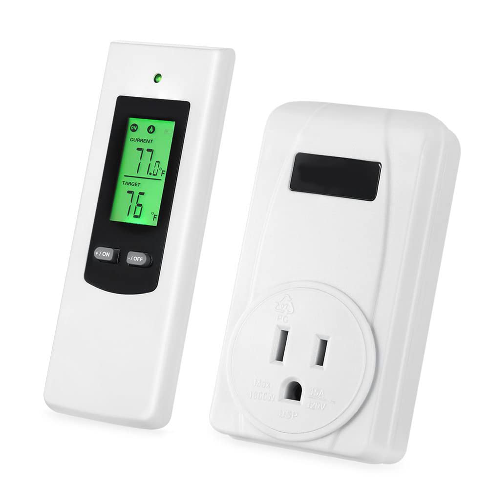 QOXEZY Thermostat Heizung Digital Steckdose Wireless Temperaturregler Mit Fernbedienung Heizung- Und Kühlmodus Temperatursensor Und Memory-Funktion LCD-Display Mit Hintergrundbeleuchtung