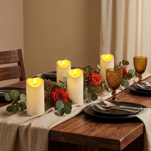 Image of Raycare 6 inchx3 inch Outdoor Waterproof Flameless Candles with Remote and Timer, Battery Operated LED Electric Fake Pillar Candle for Home Wedding Decor, Ivory White, Set of 4