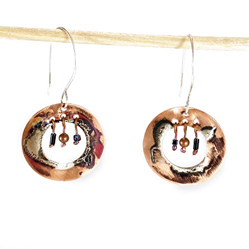 Boho Hoop Earrings, Mixed Metal Copper Sterling Silver Round Dangle