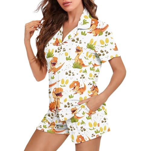 Image of Pjs Womens Short Sleeve Button Down Pajamas Set Two-Piece Nightwear with Pockets