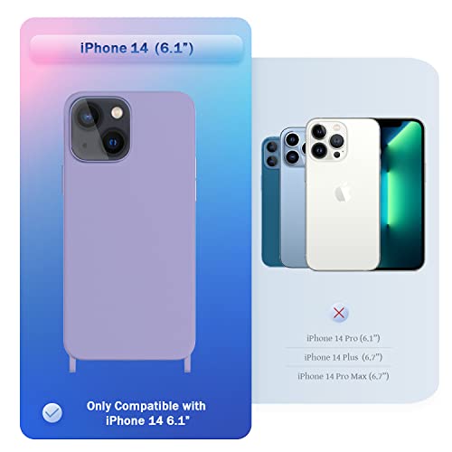 Image of Compatible with iPhone 14 Case with Lanyard Crossbody iPhone Case with Strap Adjustable Shockproof Drop Protection Silicone Phone Cover for iPhone 14 6.1'' Lavender Purple