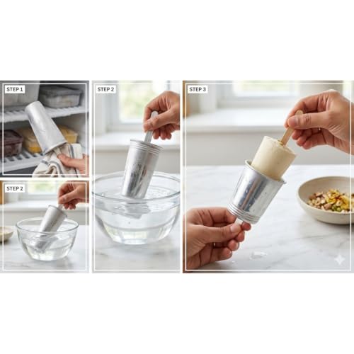 Image of IMN Aluminum Kulfi Moulds with Stand Set of 6 - Reusable Popsicle Maker, Traditional Cone Shape Kulfi Sancha, Metal Ice Cream Moulds for Home, 6cm Height, 330g Heavy Duty Ideal Summer Gift (Silver)