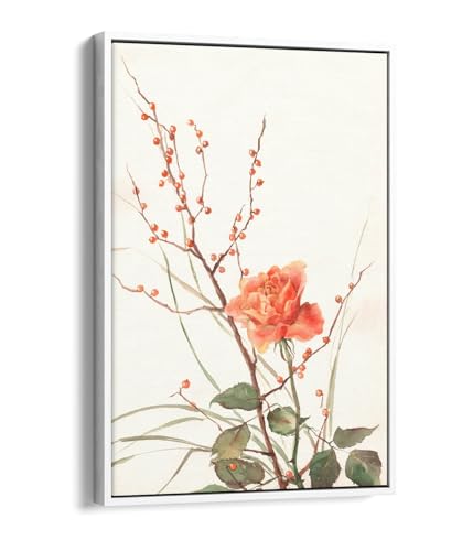 Toile flottante Aquarelle Rose Bush cadre blanc pour mur vide 50x76