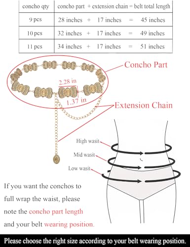 Image of TOPACC Western Metal Concho Belt for Women Cowgirl Chain Belts for Dresses Jeans Country Concert Outfit