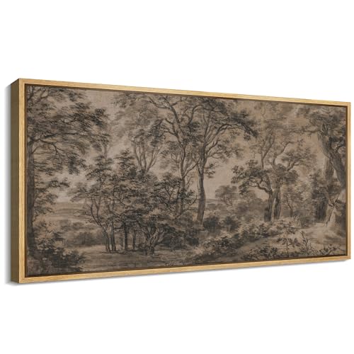 SIGNFORD Extra Large Framed Canvas Print Wall Art Vintage Forest Landscape in Sepia Tones Illustrations Modern Art Calm Warm for Living Room, Bedroom, Office - 60'x30'
