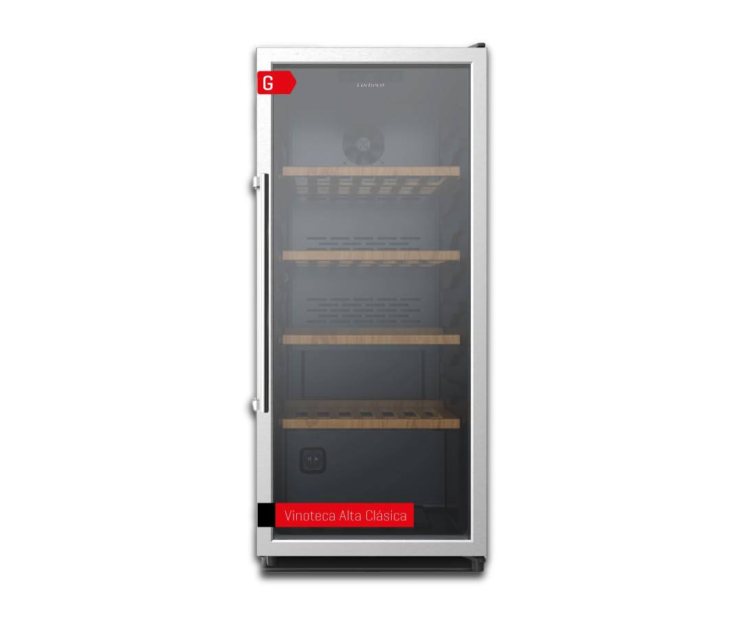 Corbero - Vinoteca | 213L | CFKWC102SW | 102 Botellas | Estático Con Ventilador | Puerta Cristal | Display | Luz LED | 4 Estantes Madera | Temperaturas 5-20ºC | 43Db | Eficiencia Energética G | Negro