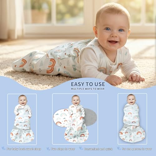 Image of GUNTAIL Newborn Sleep Sack Baby Swaddle,3-Way Adjustable Wearable Blanket,100% Rayon Cotton Swaddling sleeping bag (Rainbow & Giraffe, 0-3 Months)