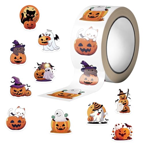 Lpoppcx Pegatinas De Halloween, 500 Piezas con Forma de Cara de Calabaza para Sellos de Sobres de Fiesta, Etiquetas para Sellado, Para Diario, Álbum, Decoración, Tarjetas, Favor De Fiesta