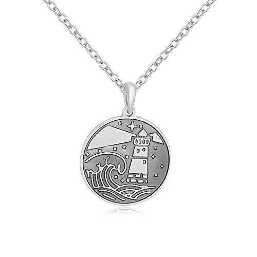 Senfai 10K Gold Color With Darkgray Enamel Lighthouse Pendant Sea Necklace (Silver) #TOP25