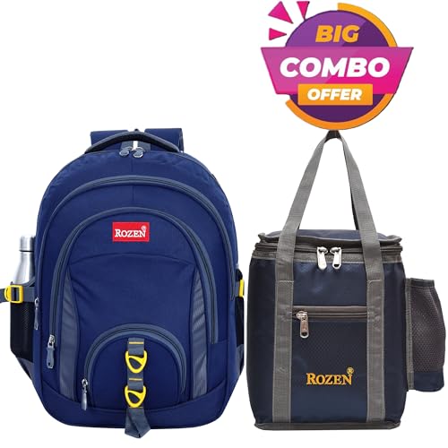 Image of ROZEN LARGE 50 LITERS COMBO SCHOOL & Lunch bag for Class 5-12 Large Multipurpose Backpack for Students, Water Resistant, Unisex Design, Stylish & Durable