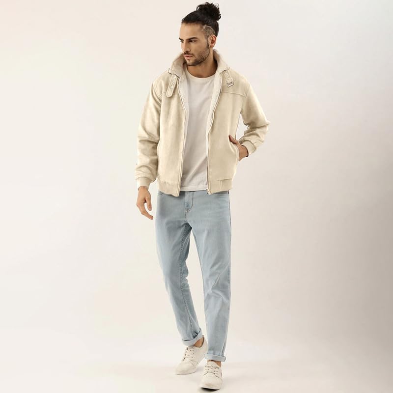 Image of CAHOOT Men's Front Zipper Jacket with Fleece for Casual Wear | Long Sleeve | High Neck | Zipper Closure | Suede Jacket Crafted with Comfort Fit for Everyday Wear