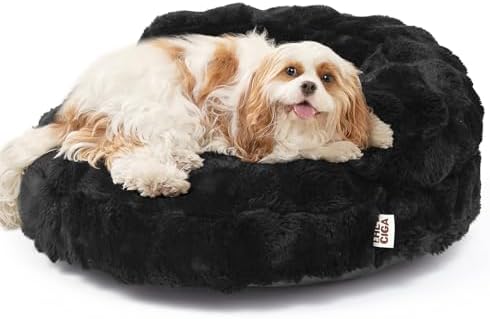 EHEYCIGA Small Dog Bed and Cat Couch - Fluffy Faux Rabbit Fur Pet Sofa with Washable Removable Cover, Waterproof and Non-Slip, 26 Inch, Black