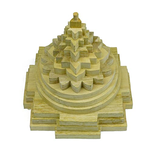 Image of REMEDYWALA Handcrafted Energized Meru Shriparni(Sevan or Saven) Sriyantra Wooden Meru Wooden Shri Yantra for Vastu Money Abundance for Home & Office Temple (5.5 Inch Approx.)