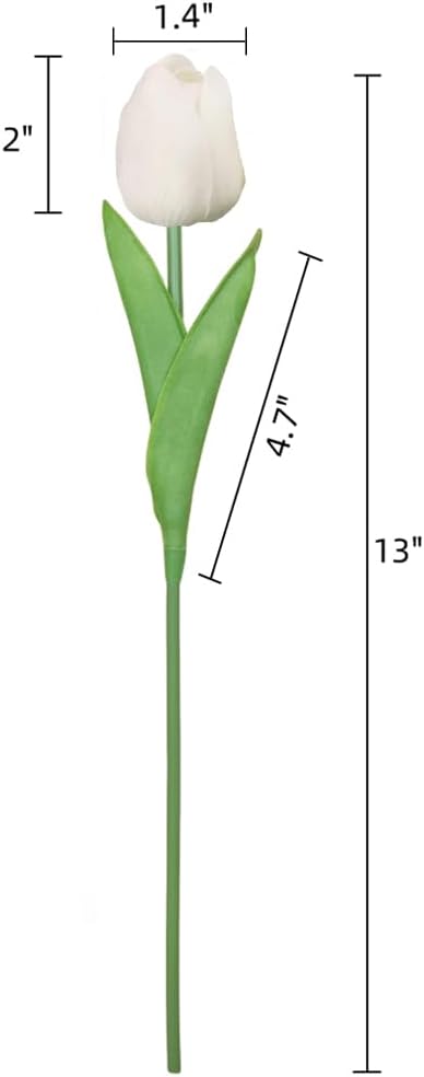 30PCS Artificial Tulips PU Real Touch Single Stem Fake Flowers Bouquet Arrangement for Home Party Wedding Decoration Without Vase (White)