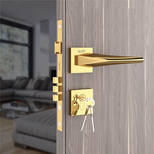 Image of GLOXY Zinc Door Locks for Main Door, Mortise Door Lock Set with 3 Brass Keys, Bedroom Door Lock for Home,Office, Hotel |Gold Finish (2 Years Warranty, Pack of 1)