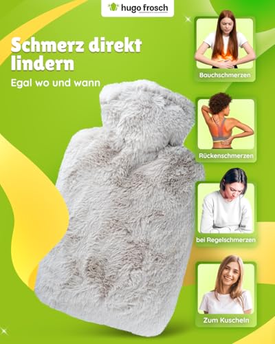 Hugo Frosch Wärmflasche Klassik 1,8l – Made in Germany – mit kuscheligem Flauschbezug Taupe – große, auslaufsichere Bettflasche – langlebig & mit waschbarem Bezug