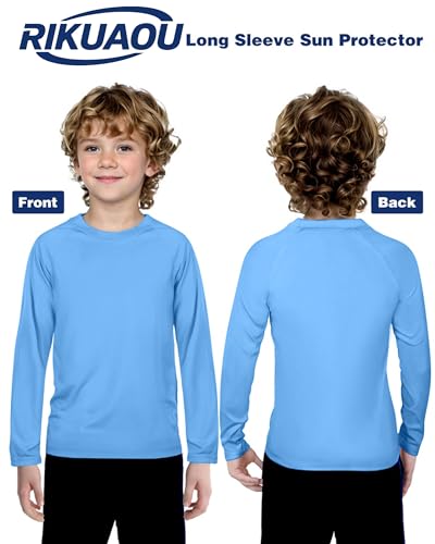 Image of Boys UPF 50+ Rash Guard Swim Shirt, Kids Youth Long Sleeve Sun Protection UV Rashguard Shirts for Water Surfing Beach