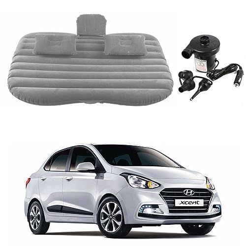 Image of Oshotto Multifunctional Car Travel Bed Mattress with Two Air Pillows, Car Air Pump Compatible with Hyundai Xcent (Grey)