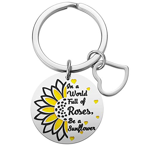 Jvvsci In A World Full Of Roses Be A Sunflower Schlüsselanhänger Sonnenblume inspirierendes Motivationsgeschenk Cover