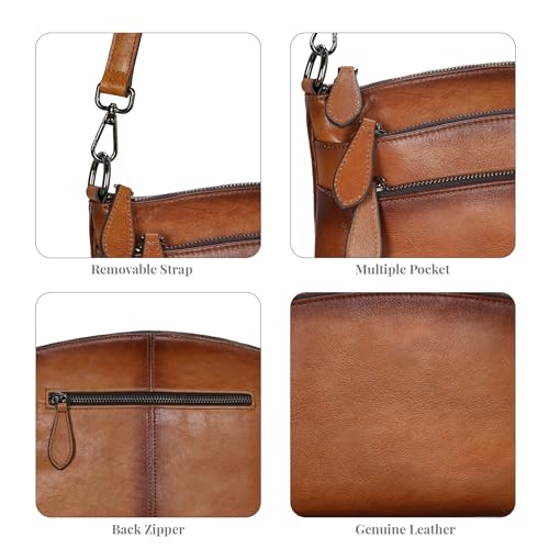 Image of HESHE Leather Crossbody Bags for Women Vintage Shoulder Handbag for Travel