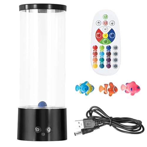 Lampe tube à bulles, lumière sensorielle LED à changement de couleur, décoration d'aquarium télécommandée avec poisson flottant, lueur relaxante pour,...