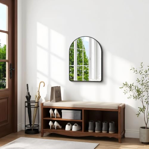 Image of BONEWEI Arched Wall Mirror,24x30 inch Black Arched Mirror Bathroom,Vanity Mirror for Over Sink Metal Frame,Tempered Glass Arch Mirrors for Bedroom,Entryway,Living Room,Home Decor Shatter-Proof