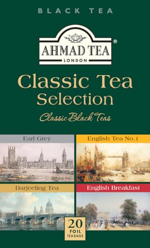 Ahmad Tea Classic Selection - Selección de té negro - Earl Grey, English Tea No.1, Darjeeling, English Breakfast - Bolsitas de té selladas con aroma y envasadas individualmente con 2g té - 20 bolsitas